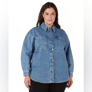 Black Tape Oversized Denim Shacket Light Wash Button Front Jean Jacket